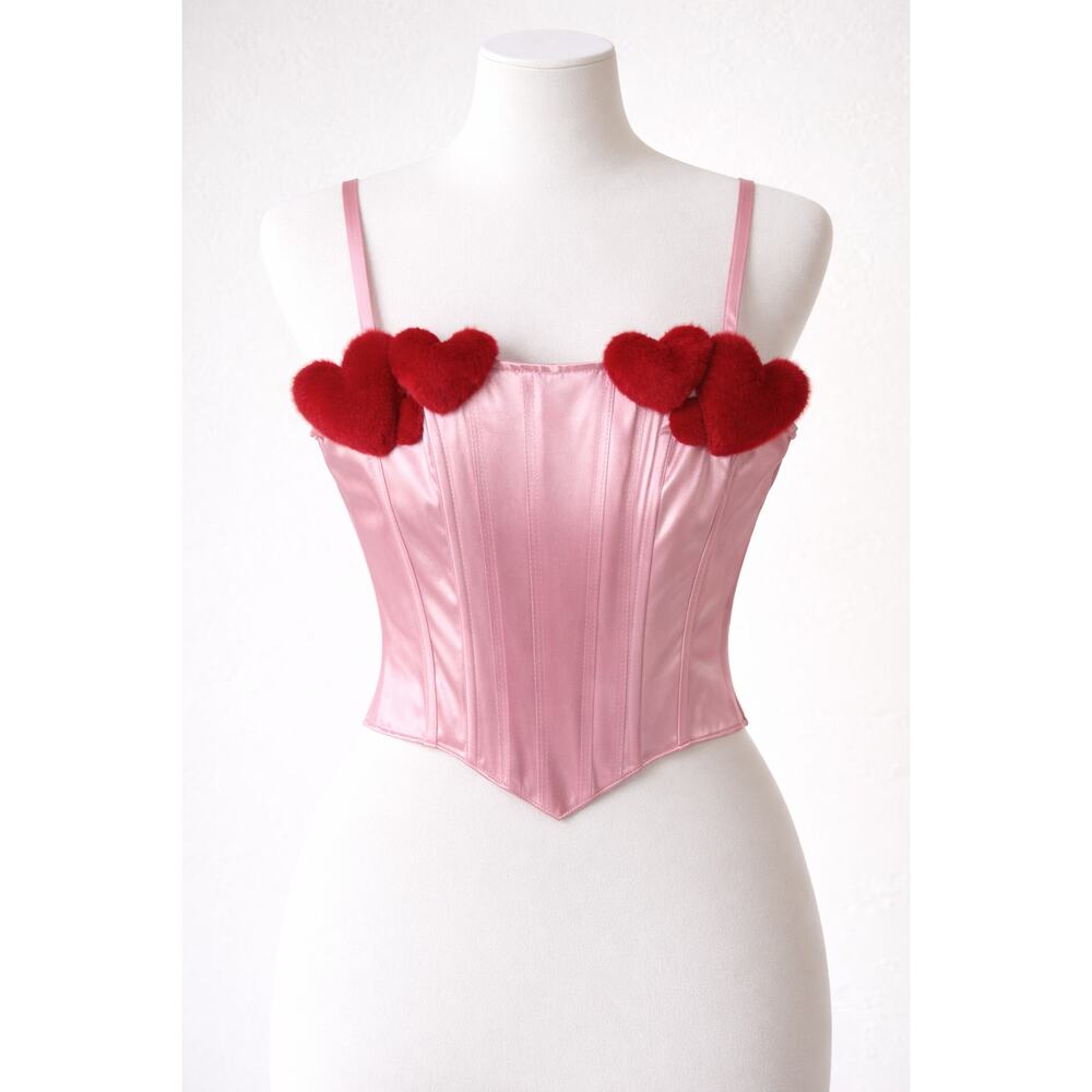 NWT Sugar Thrills Pink Satin Heart Corset Top Size Small